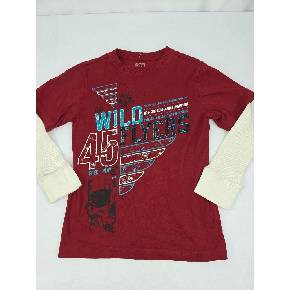 Canyon River Blues Boy's Long Sleeve Layered-Look Tee Red Cream Size 8 3152